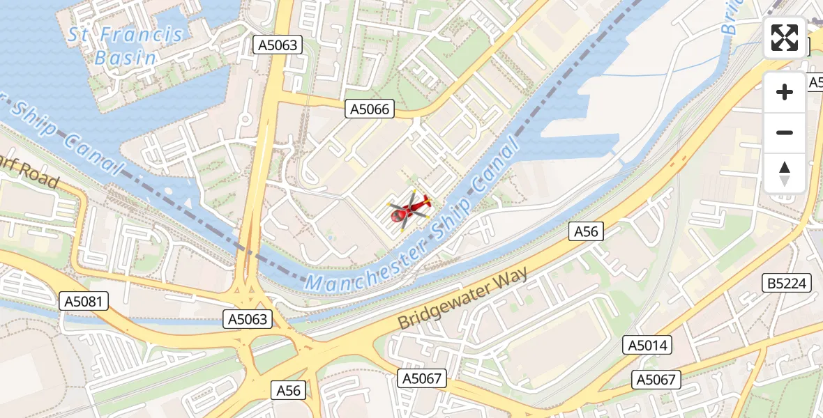 Flight path map showing Air Ambulance Helicopter route from Ordsall to Ordsall