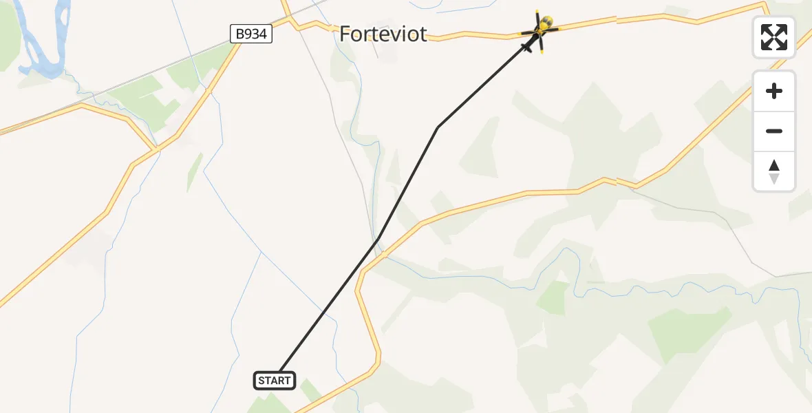 Flight path map showing Police Helicopter route from Forteviot to Forteviot
