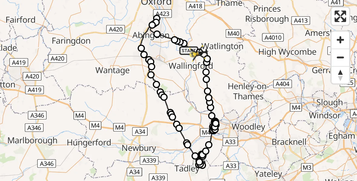 Flight path map showing Police Helicopter route from Warborough to Benson