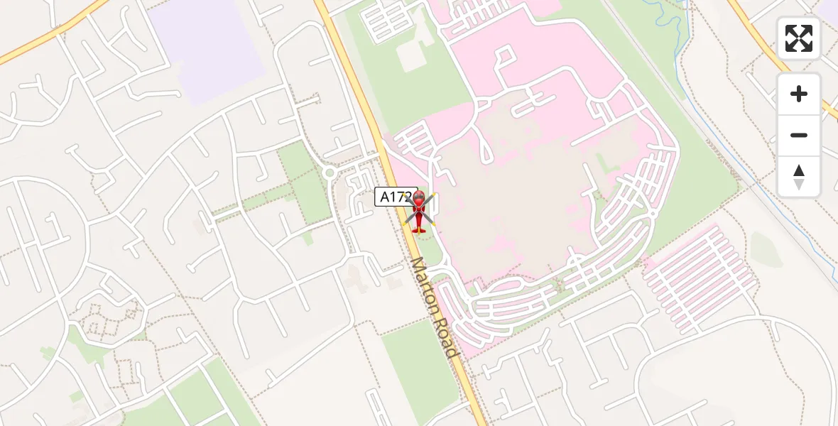 Flight path map showing Air Ambulance Helicopter route from James Cook University Hospital to James Cook University Hospital