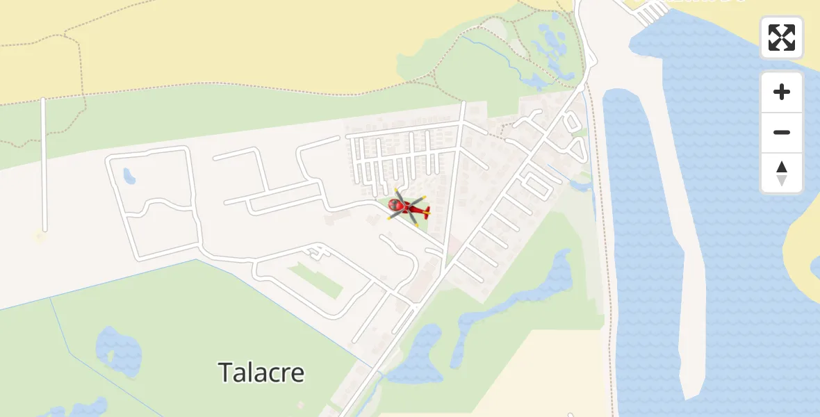 Flight path map showing Air Ambulance Helicopter route from Talacre to Talacre