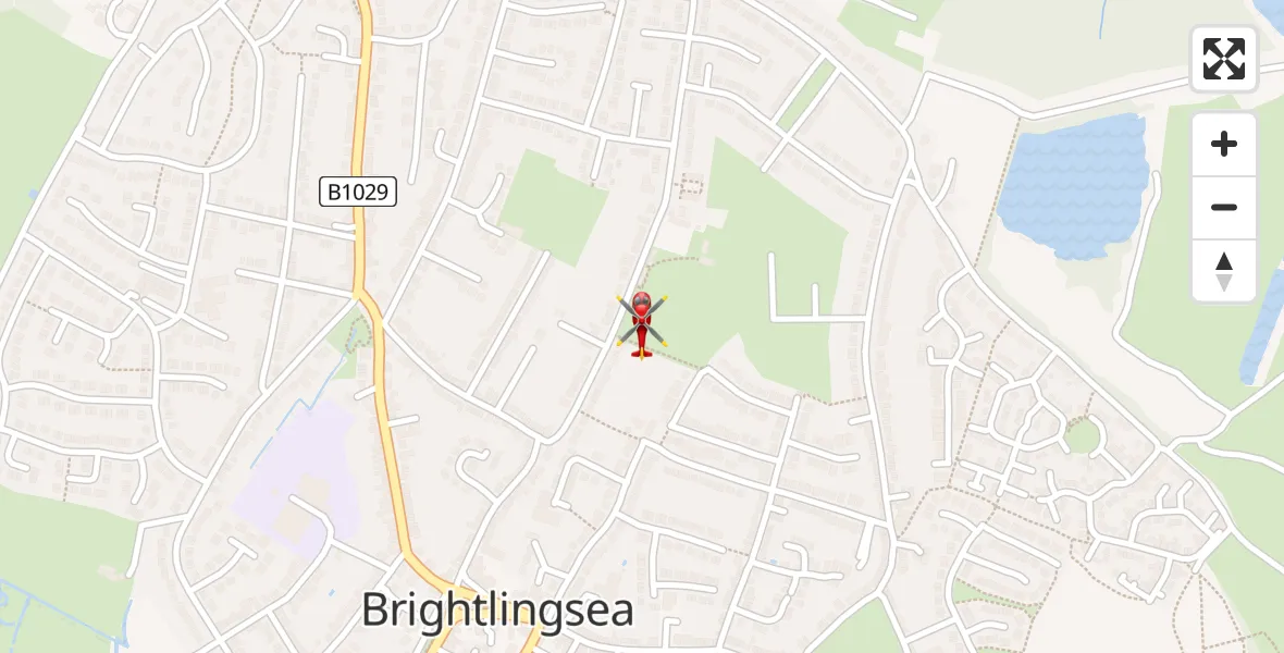 Flight path map showing Air Ambulance Helicopter route from Brightlingsea to Brightlingsea