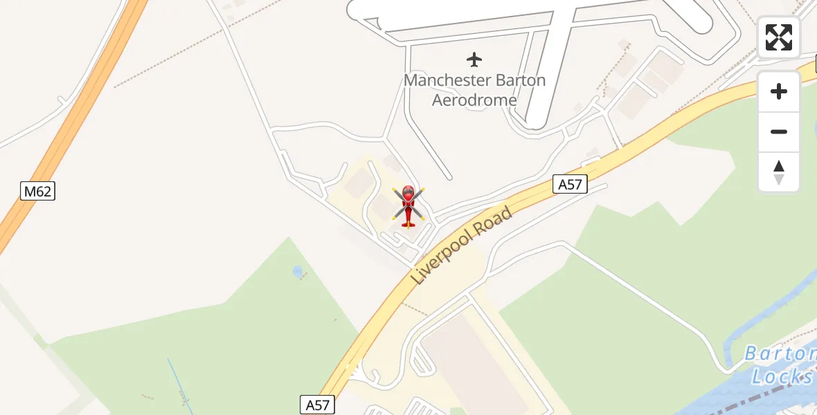 Flight path map showing Air Ambulance Helicopter route from Manchester Barton Aerodrome to Manchester Barton Aerodrome