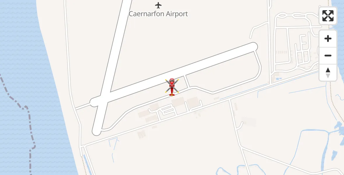 Flight path map showing Air Ambulance Helicopter route from Caernarfon Airport to Caernarfon Airport