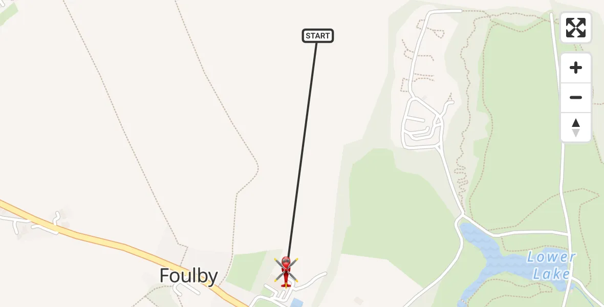 Flight path map showing Air Ambulance Helicopter route from Nostell to YAA Nostell Helicopter Port