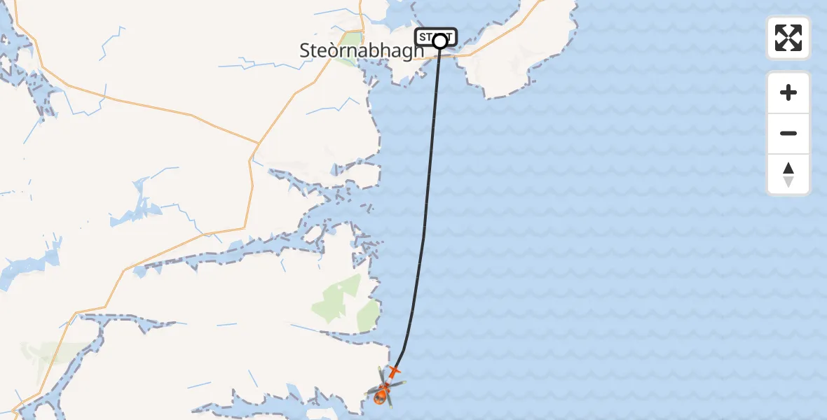 Flight path map showing Coastguard Helicopter route from Mealabost to Inner Seas