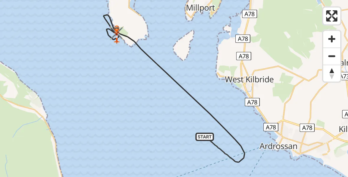 Flight path map showing Coastguard Helicopter route from Inner Seas to Inner Seas