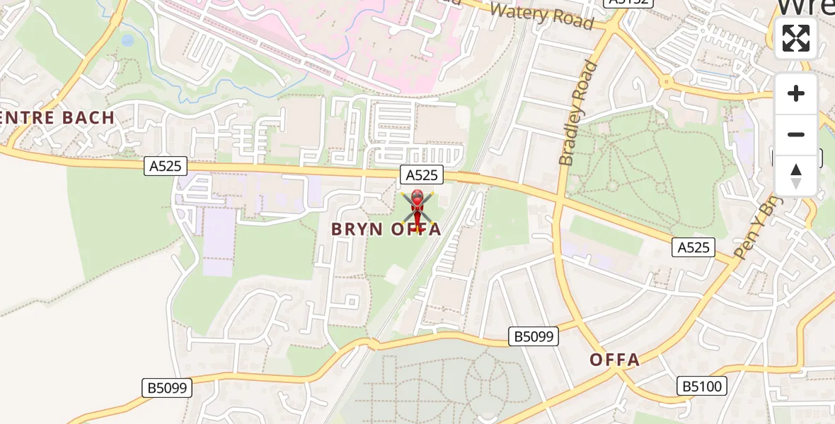 Flight path map showing Air Ambulance Helicopter route from Felin Puleston to Felin Puleston