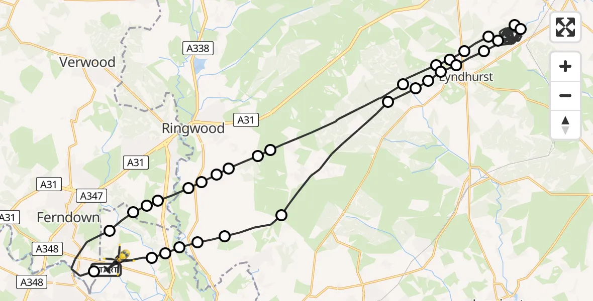 Flight path map showing Police Helicopter route from Hurn to Bournemouth Airport