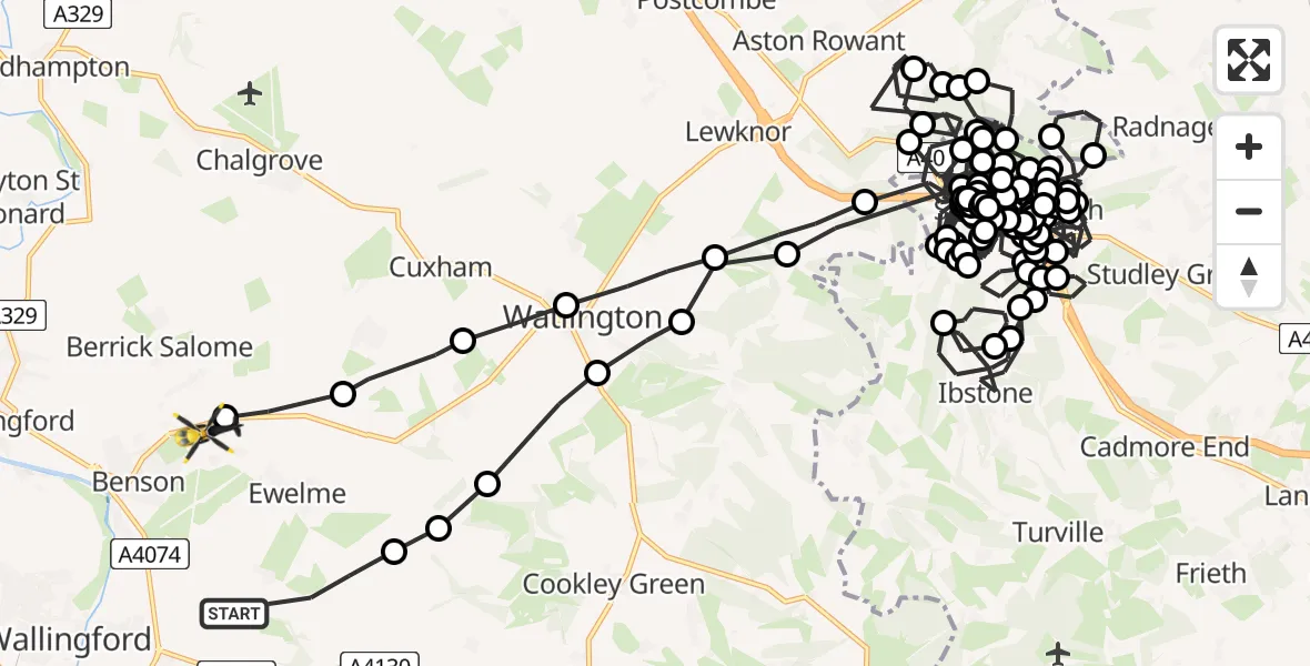 Flight path map showing Police Helicopter route from Benson to Benson