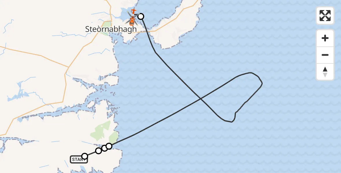 Flight path map showing Coastguard Helicopter route from Orasaigh to Steinis