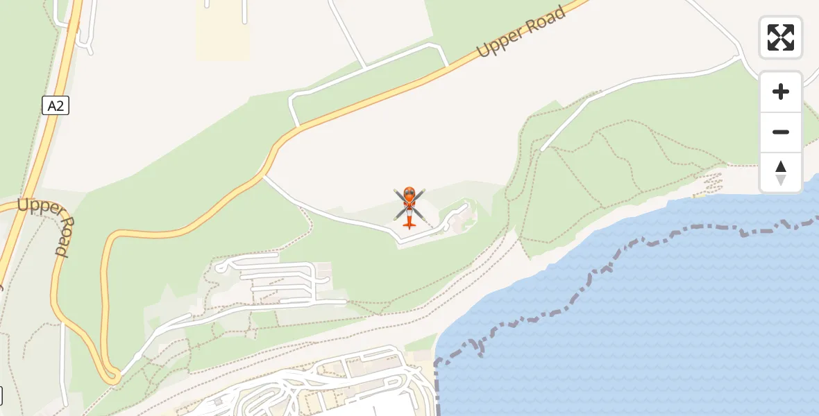 Flight path map showing Coastguard Helicopter route from Langdon Battery Heliport to Langdon Battery Heliport