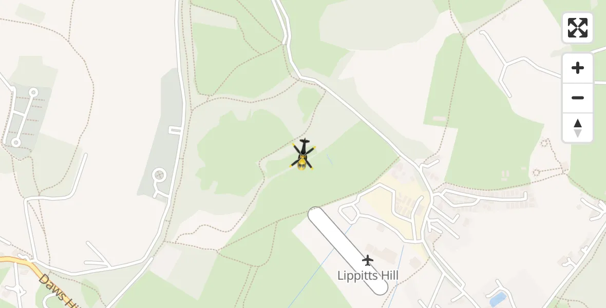 Flight path map showing Police Helicopter route from Metropolitan Police Air Support Unit Lippitts Hill to Metropolitan Police Air Support Unit Lippitts Hill