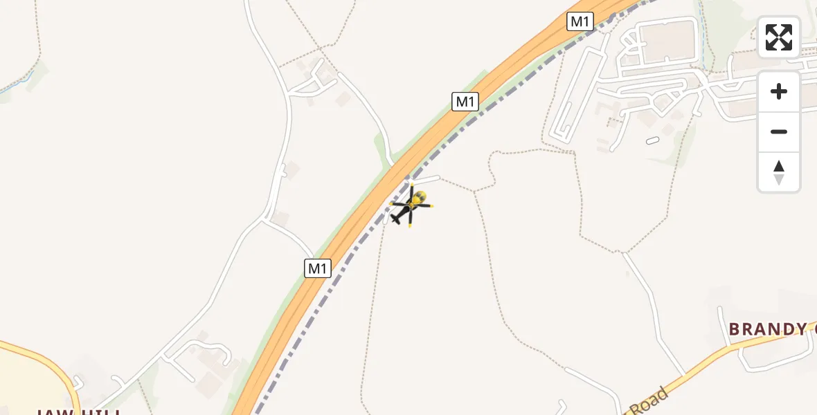 Flight path map showing Police Helicopter route from East Ardsley to East Ardsley