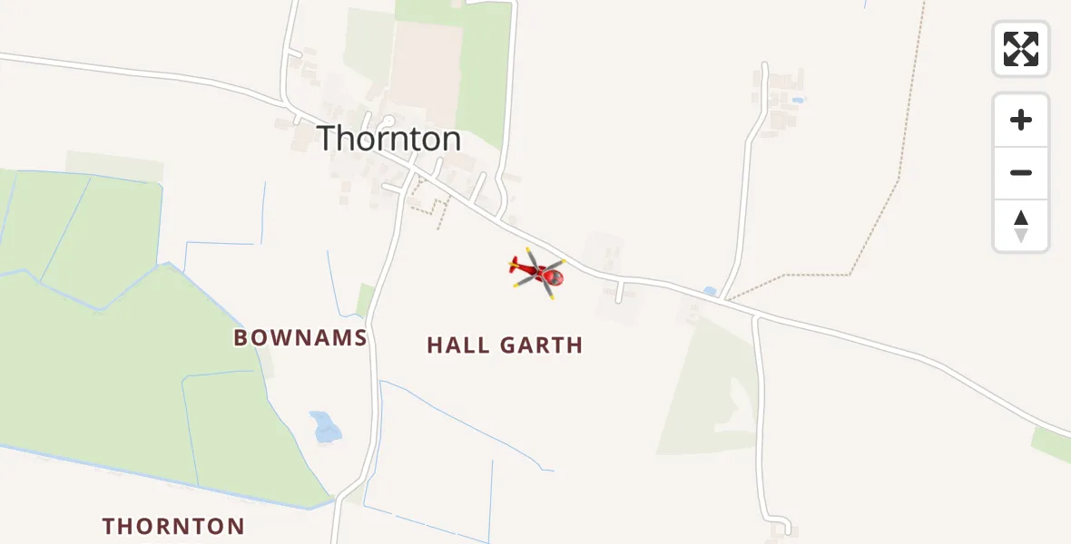 Flight path map showing Air Ambulance Helicopter route from Thornton to Thornton