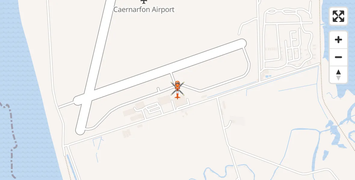 Flight path map showing Coastguard Helicopter route from Caernarfon Airport to Caernarfon Airport