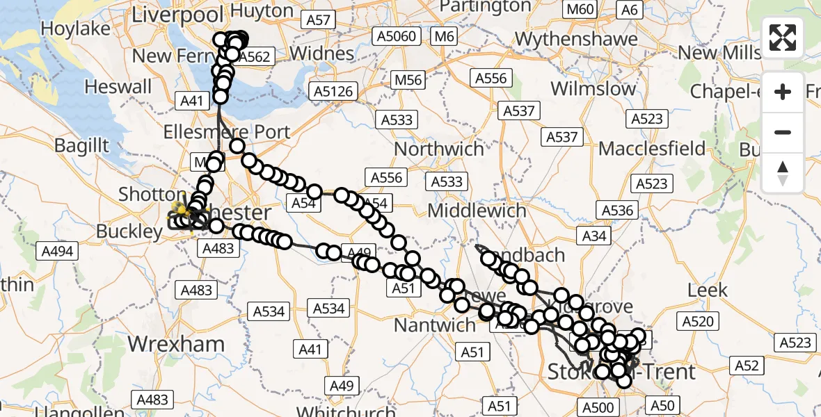 Routekaart van de vlucht: Police Helicopter to Saltney Ferry, B5129