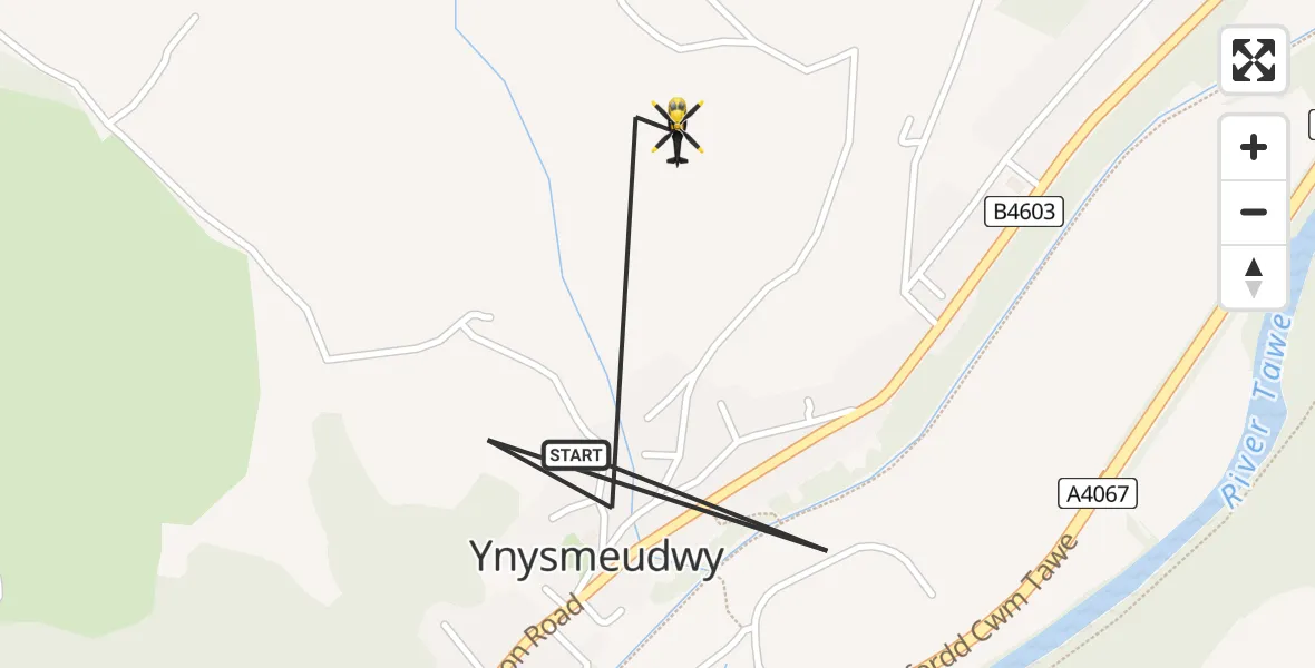 Flight path map showing Police Helicopter route from Pontardawe to Pontardawe