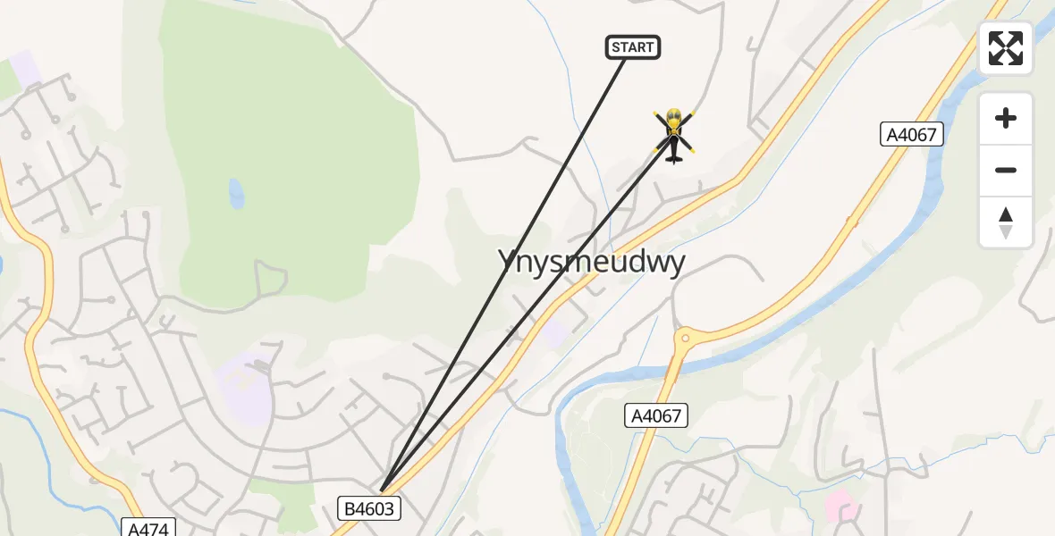 Flight path map showing Police Helicopter route from Pontardawe to Pontardawe