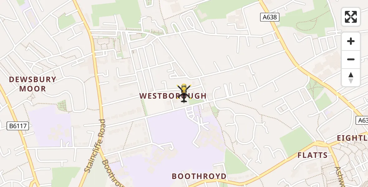 Flight path map showing Police Helicopter route from Dewsbury to Dewsbury