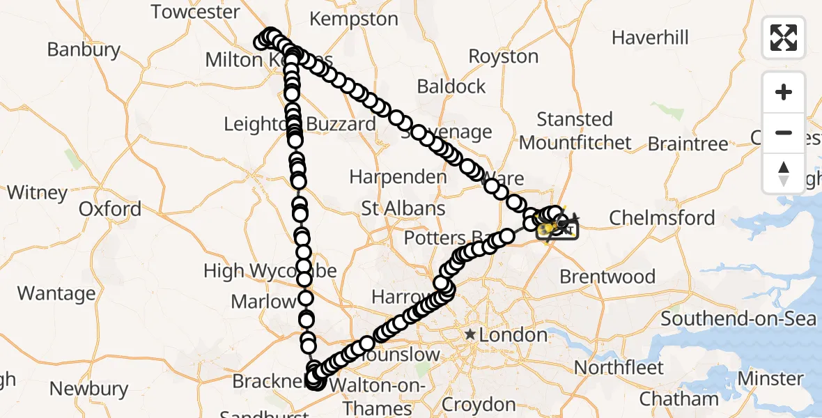 Flight path map showing Police Helicopter route from North Weald Airfield to North Weald Airfield