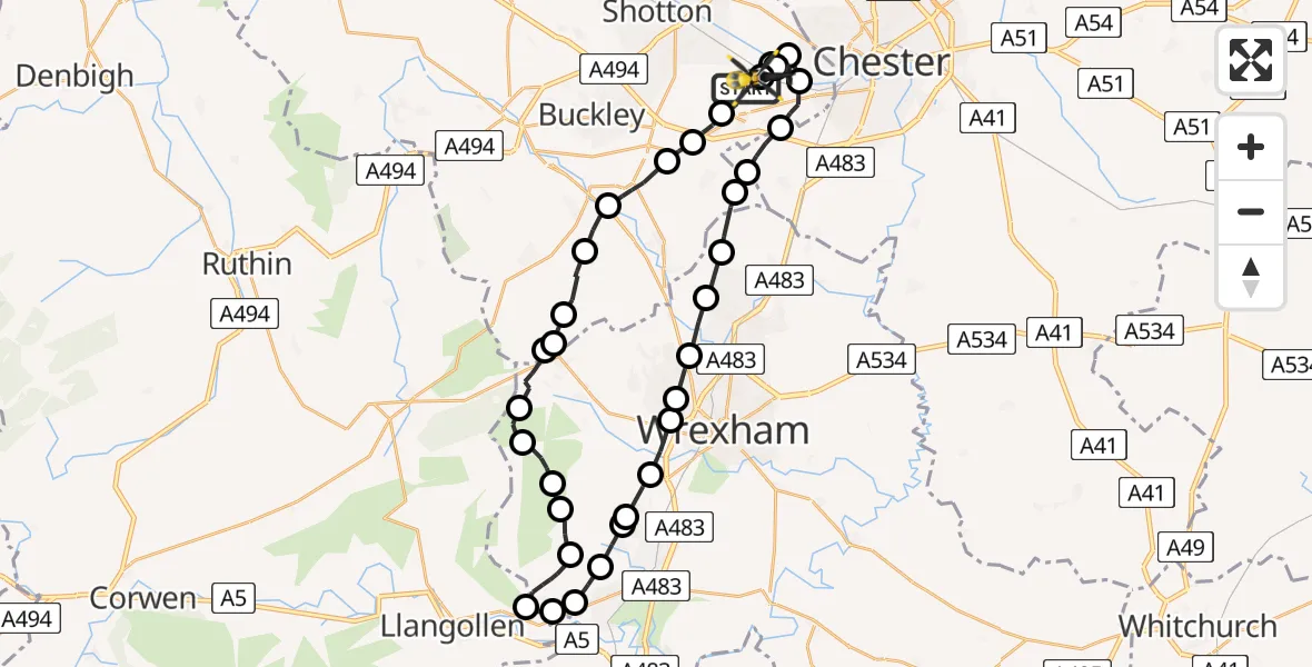 Flight path map showing Police Helicopter route from Hawarden Airport to Hawarden Airport