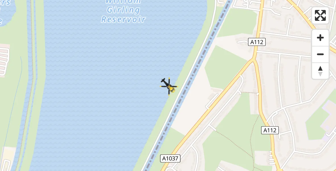 Flight path map showing Police Helicopter route from William Girling Reservoir to William Girling Reservoir