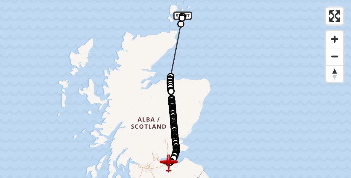 Flight path map showing Air Ambulance Aircraft route from Tankerness to Edinburgh Airport