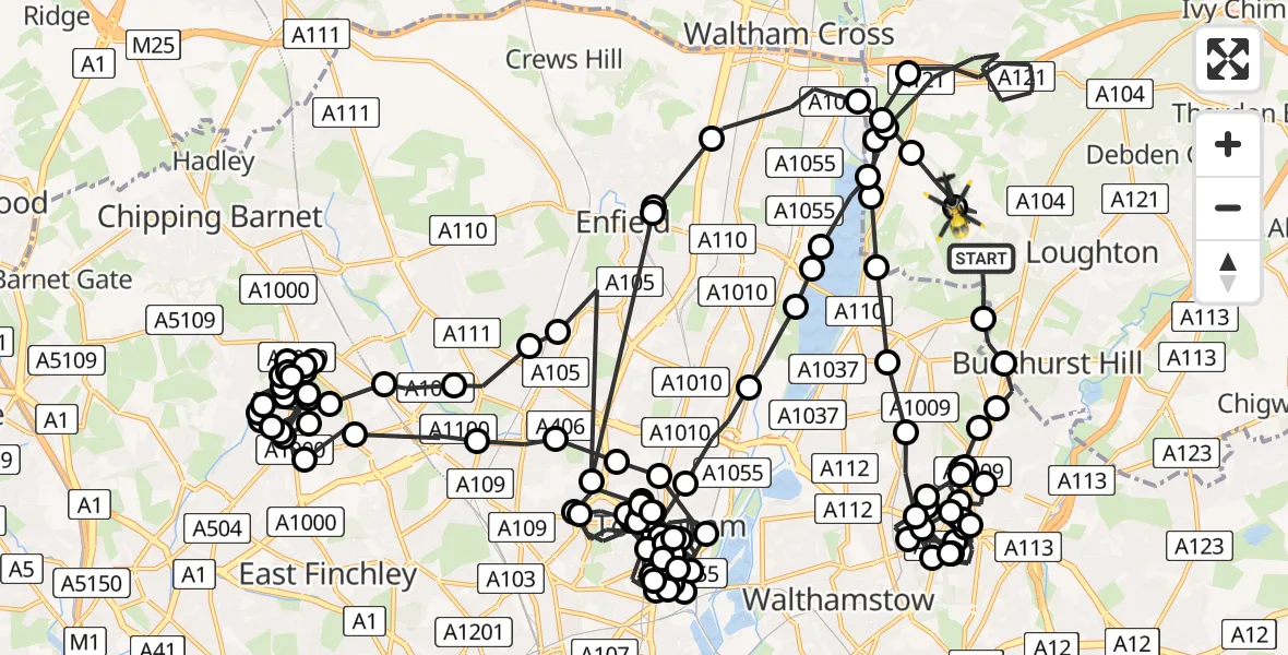 Flight route Police Helicopter Sewardstonebury - Epping Forest, 11 April 2026, 02:40