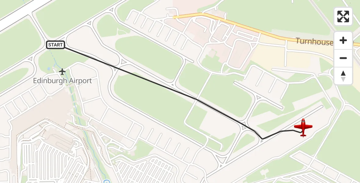 Flight path map showing Air Ambulance Aircraft route from Edinburgh Airport to Edinburgh Airport