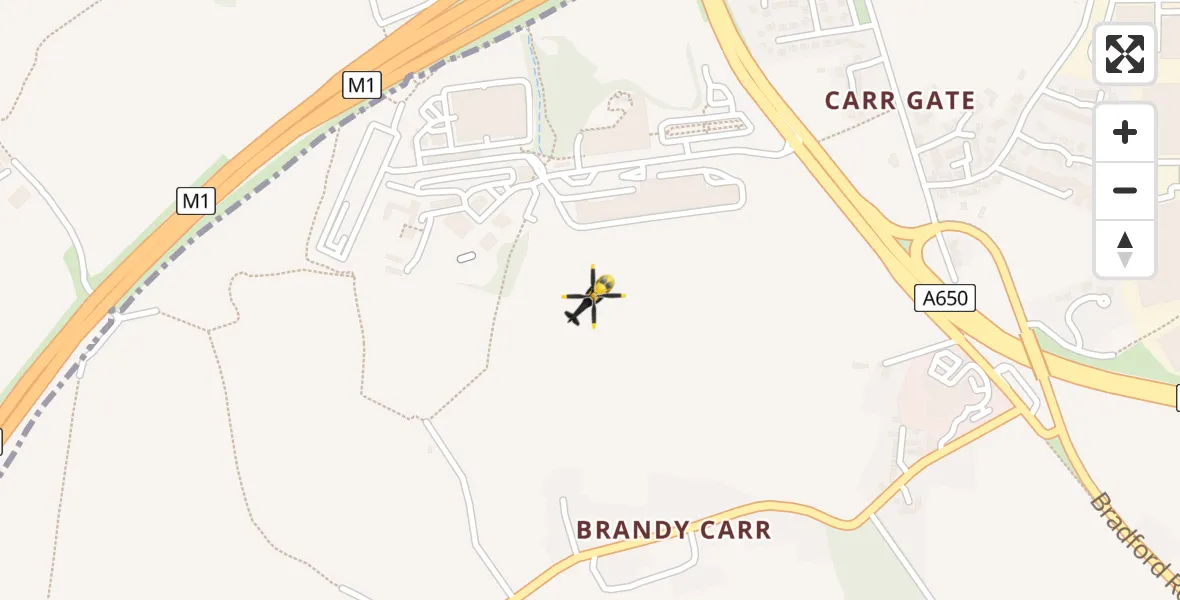 Flight path map showing Police Helicopter route from East Ardsley to East Ardsley