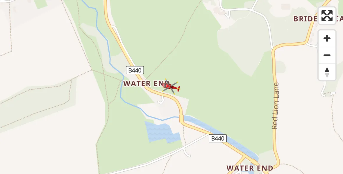 Flight path map showing Air Ambulance Helicopter route from Great Gaddesden to Great Gaddesden