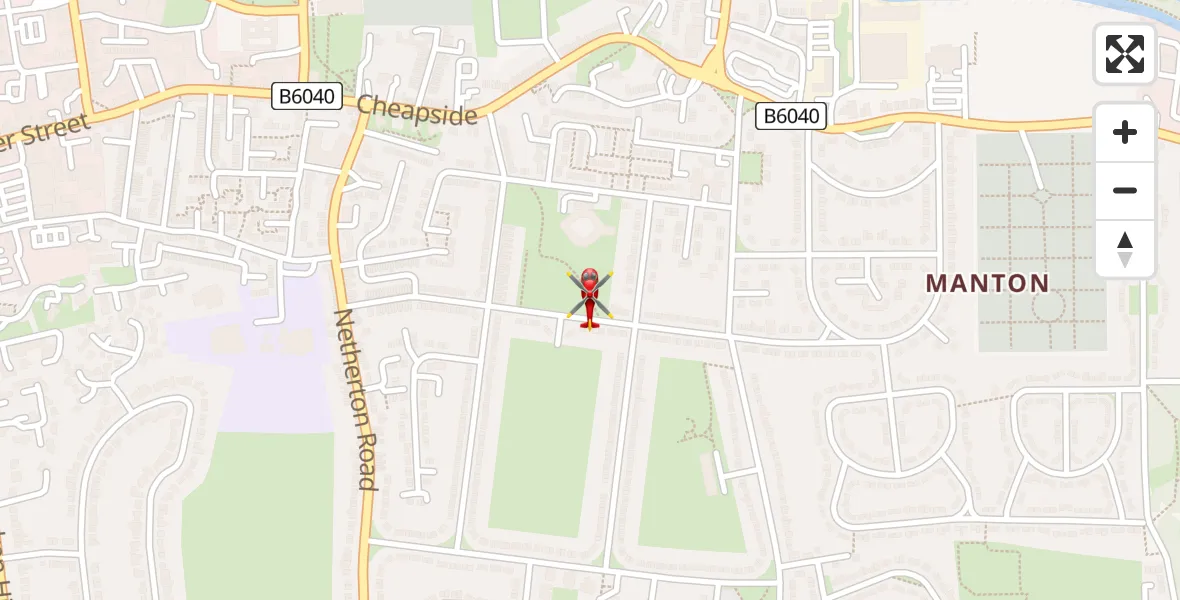 Flight path map showing Air Ambulance Helicopter route from Worksop to Worksop