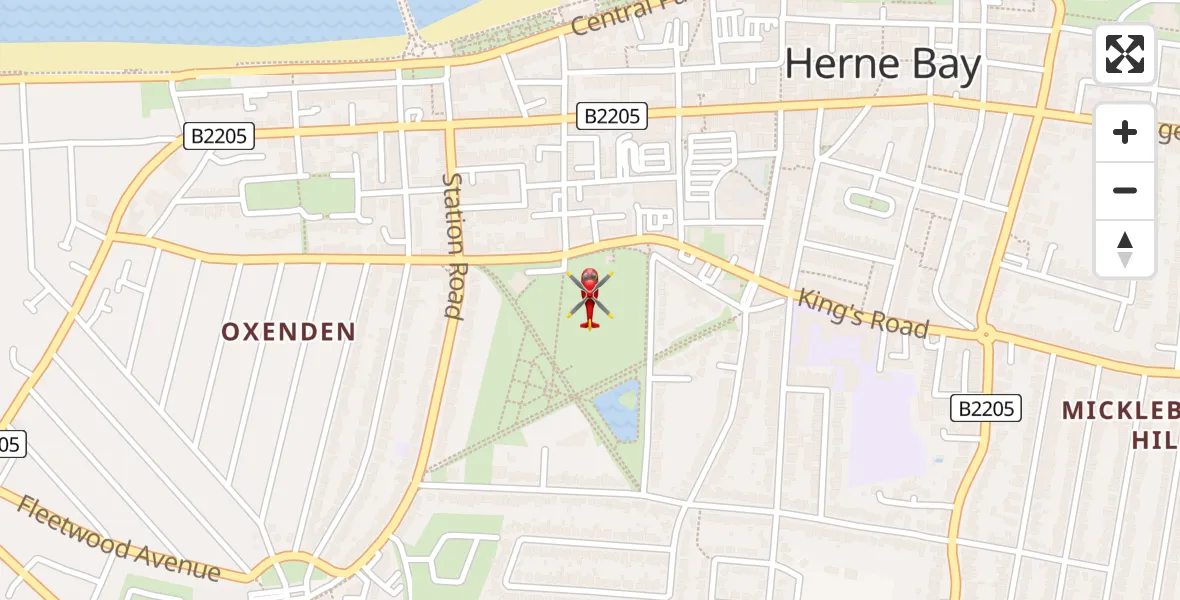 Flight path map showing Air Ambulance Helicopter route from Canterbury to Canterbury