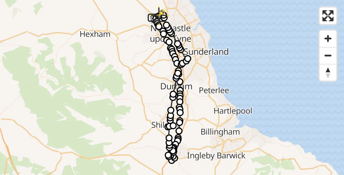 Flight path map showing Police Helicopter route from Newcastle International Airport to Newcastle International Airport