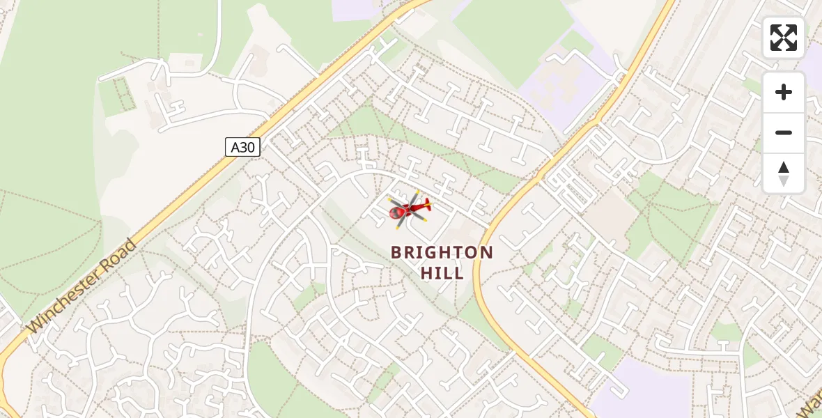 Flight path map showing Air Ambulance Helicopter route from Basingstoke to Basingstoke