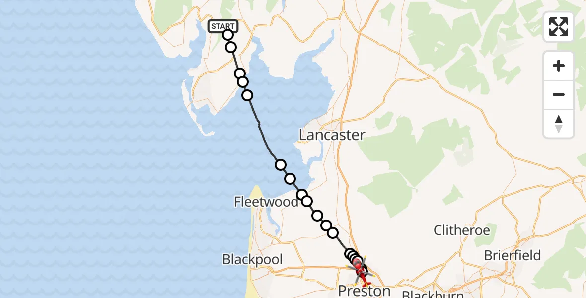 Routekaart van de vlucht: Air Ambulance Helicopter to Preston, Sharoe Green Lane