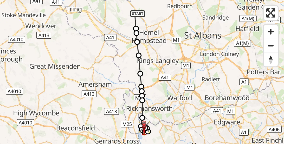 Routekaart van de vlucht: Air Ambulance Helicopter to Harefield Hospital