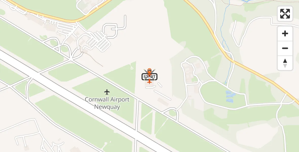 Flight path map showing Coastguard Helicopter route from Cornwall Airport Newquay to Cornwall Airport Newquay