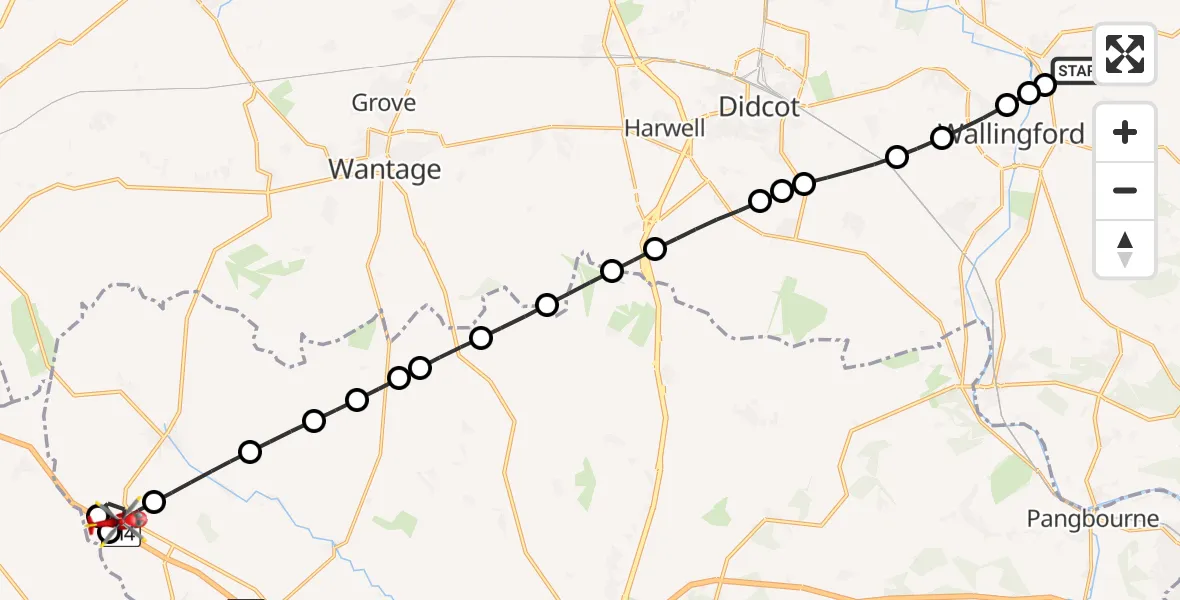 Flight path map showing Air Ambulance Helicopter route from RAF Benson to Lambourn