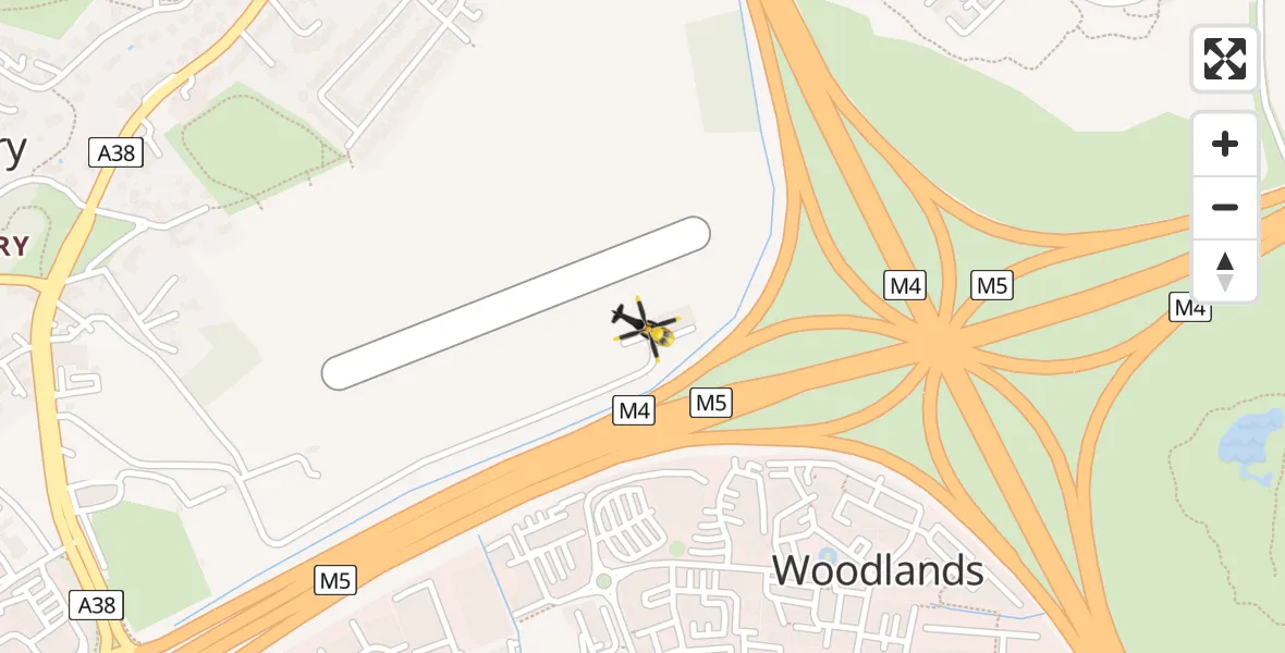 Flight path map showing Police Helicopter route from Almondsbury Helicopter Base to Almondsbury Helicopter Base