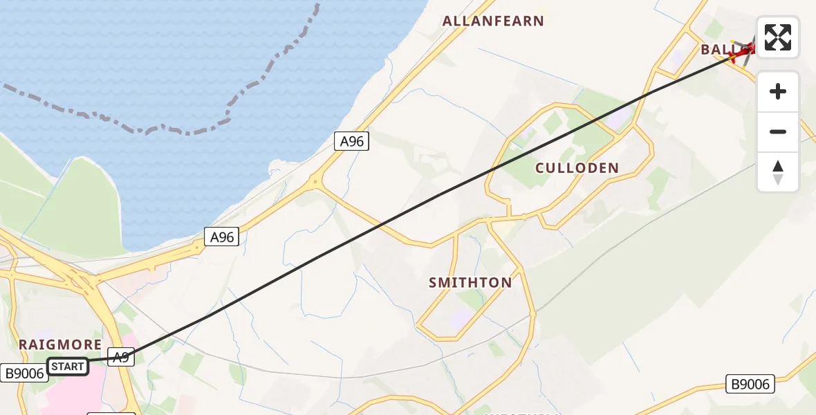 Flight path map showing Air Ambulance Helicopter route from Inverness to Inverness