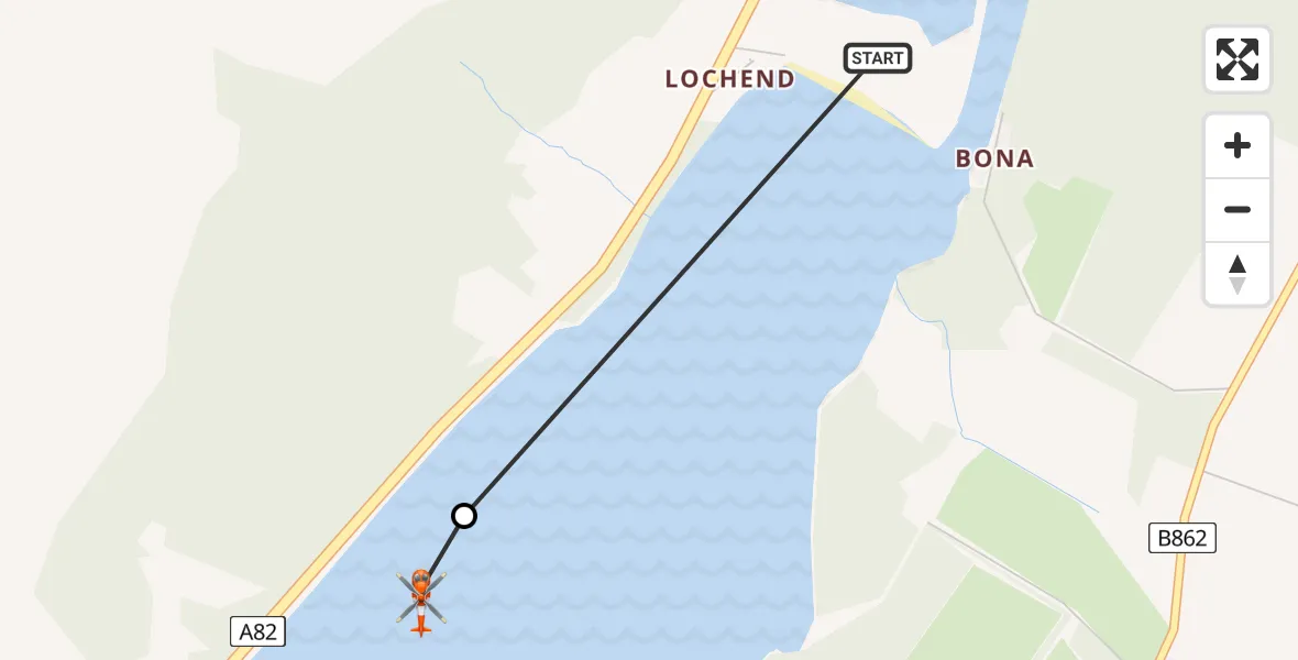 Flight path map showing Coastguard Helicopter route from Inverness to Loch Ness