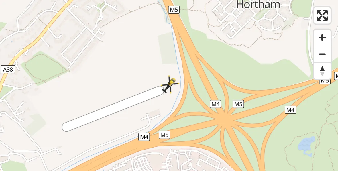 Flight path map showing Police Helicopter route from Almondsbury Helicopter Base to Almondsbury Helicopter Base
