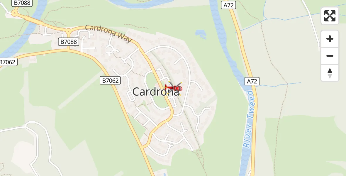Flight path map showing Air Ambulance Helicopter route from Cardrona to Cardrona