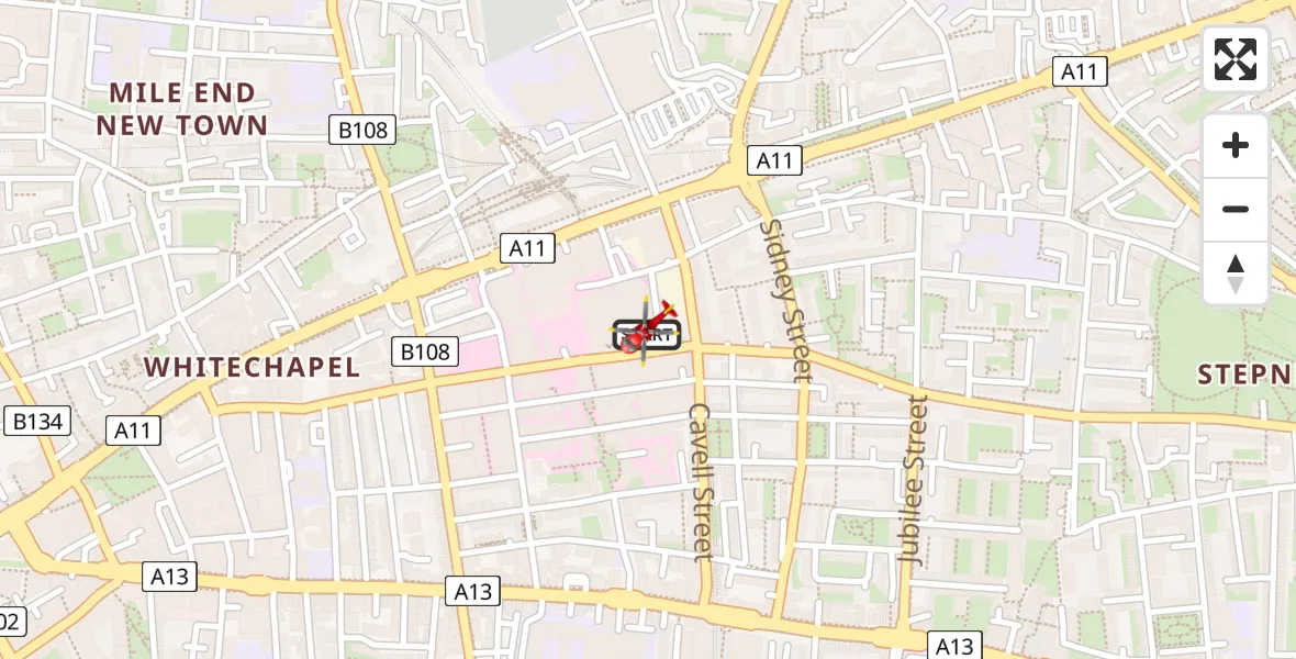 Flight path map showing Air Ambulance Helicopter route from Royal London Hospital to Royal London Hospital