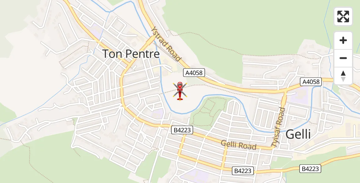 Flight path map showing Air Ambulance Helicopter route from Gelli to Gelli