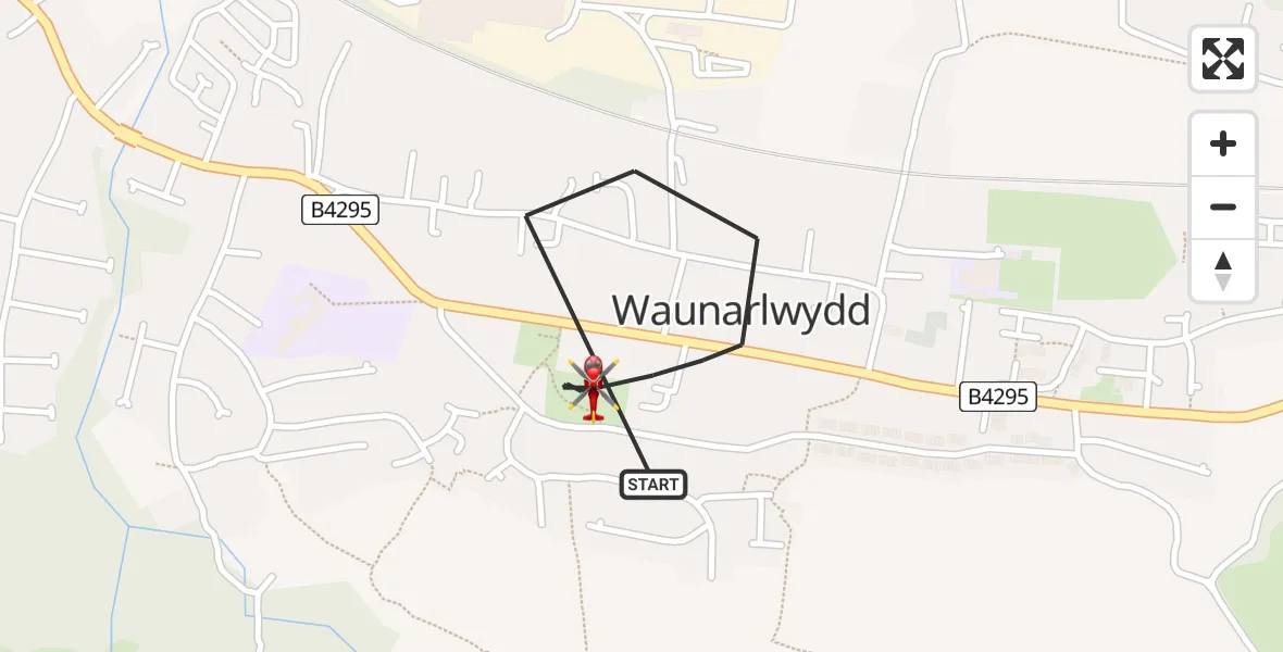 Flight path map showing Air Ambulance Helicopter route from Waunarlwydd to Waunarlwydd
