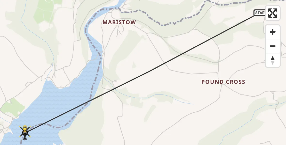 Flight path map showing Police Helicopter route from South Hams to Bere Ferrers