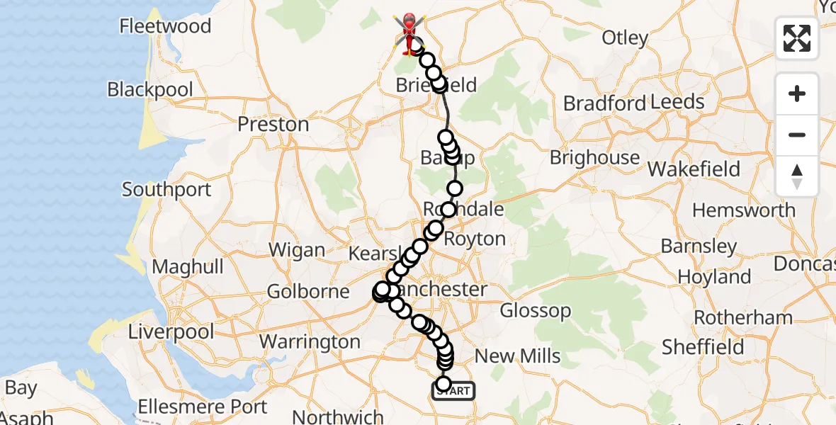 Routekaart van de vlucht: Air Ambulance Helicopter to Rimington, Station Road